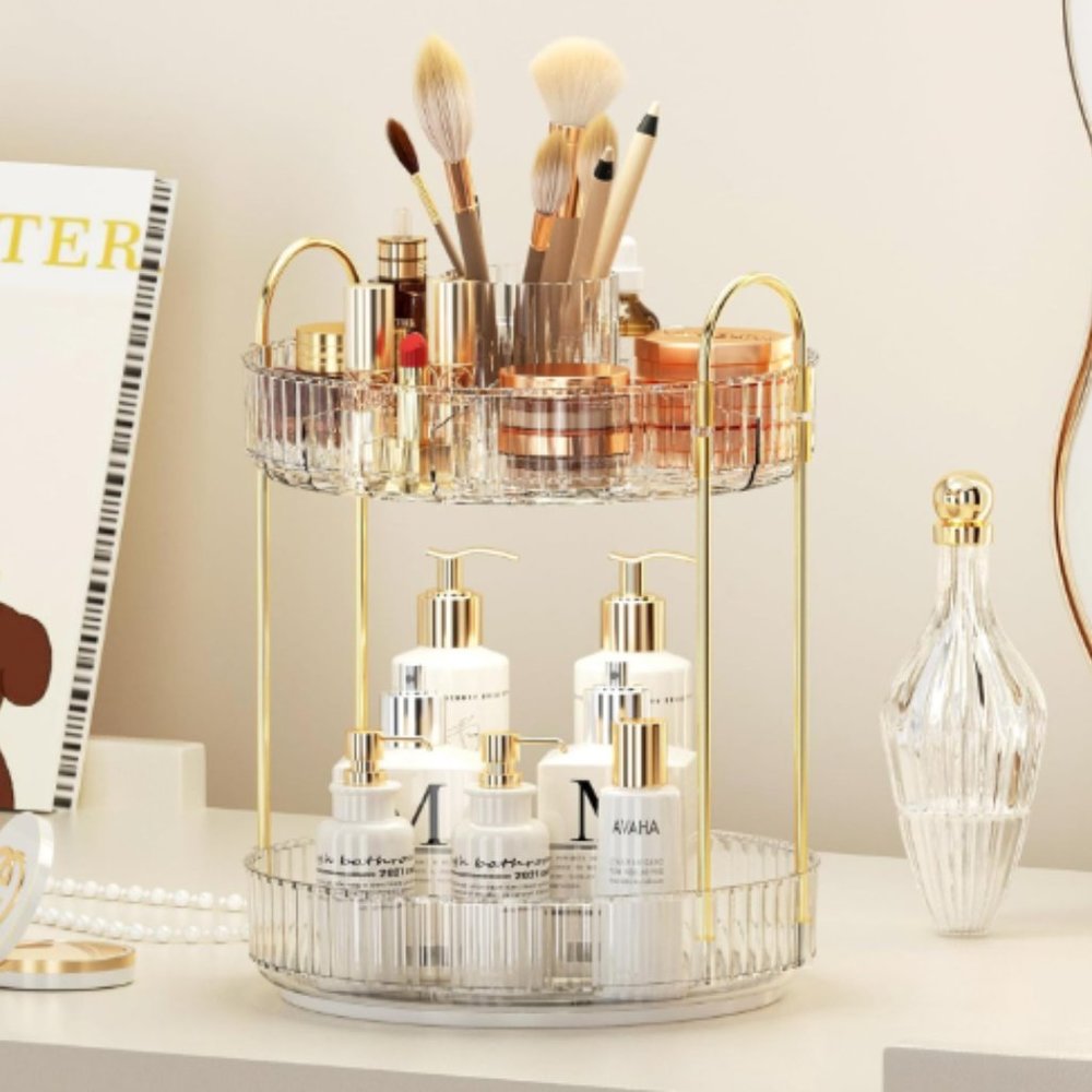 2 Tiers - 360° Turntable Makeup Organizer - Lazy Susan Cosmetics Storage